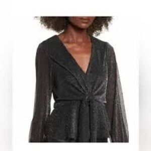 Lush Metallic Black Front Tie Top, Size S